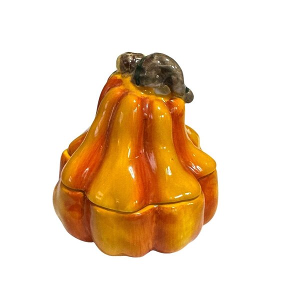 Ceramic Pumpkin-Shaped Tea Light Candle Holder With Lid - Picture 3 of 8